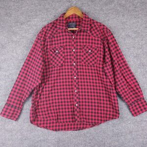 Cactus Flannel Western Shirt Mens XL Red Black Buffalo Plaid Pearl Snap Button